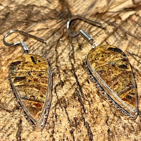 Honey Dendritic Jasper Earrings 2” - Picture 5 of 7